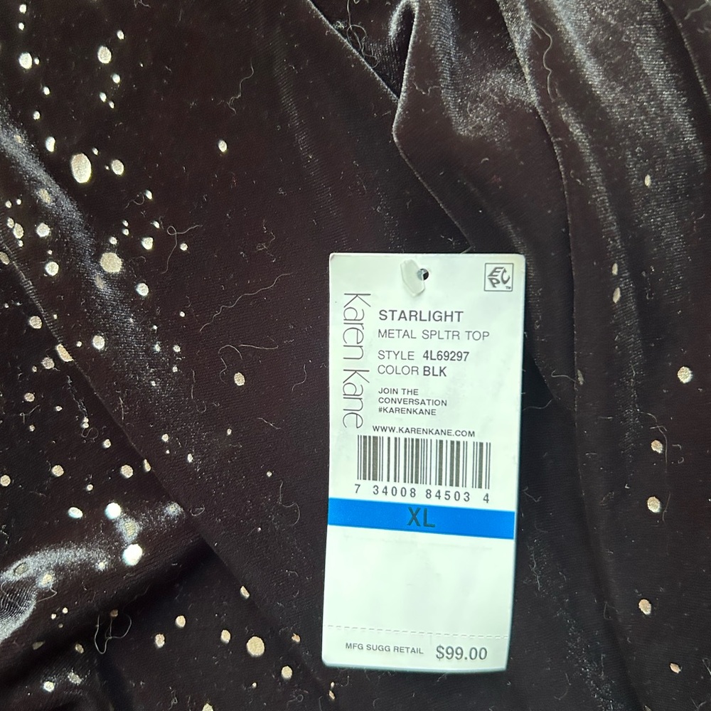 Karen Kane Black Velvet Blouse with Embellishments - Picture 2 of 2